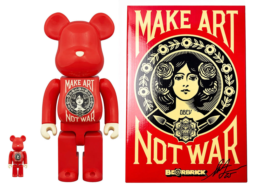 BEARBRICK Shepard Fairey Make Art Not War (SIGNED) 400% + 100% Box Set Vinyl Figure Shepard Fairey