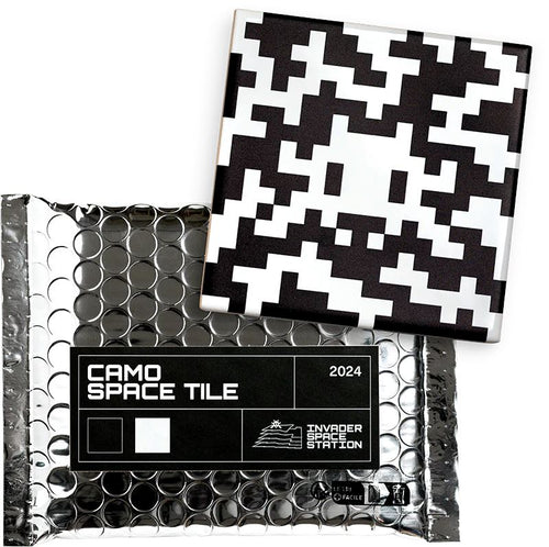 Camo Space Tile (Black & White) Sculpture Invader