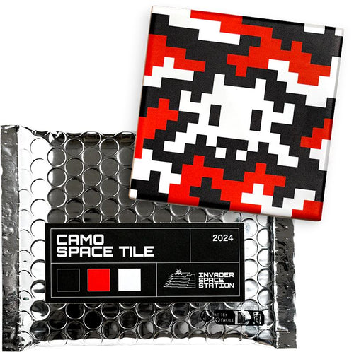 Camo Space Tile (Red, Black, & White) Sculpture Invader