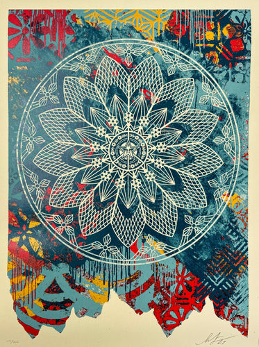 Collage Peace Mandala (Blue) Print Shepard Fairey